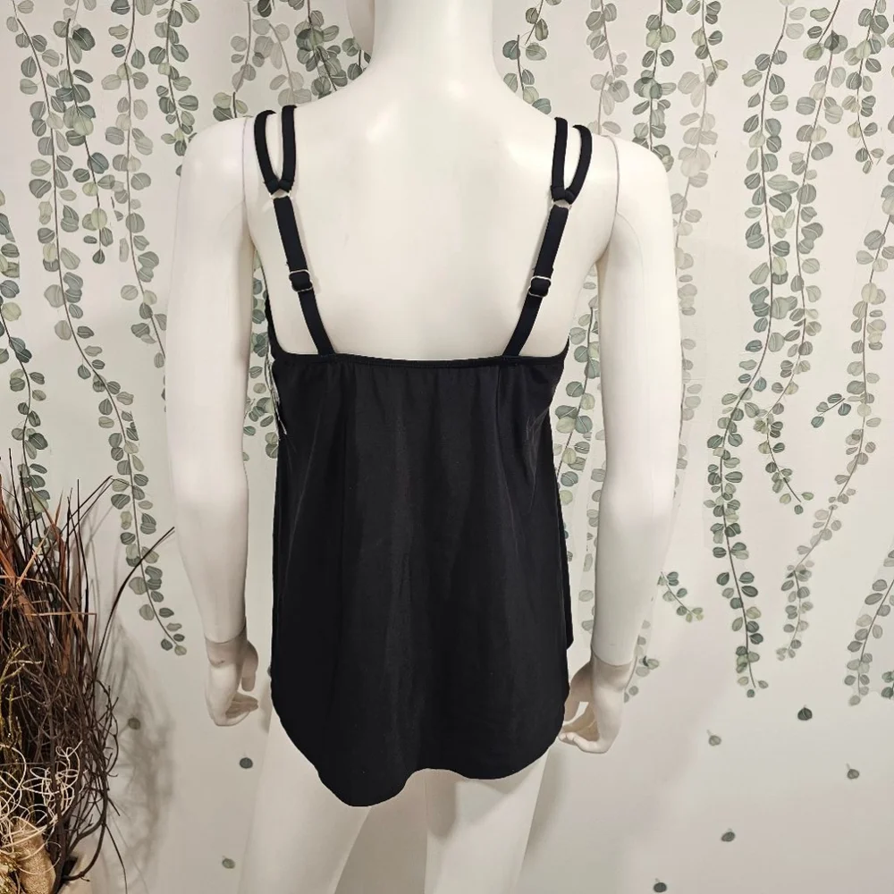 SWIM SOLUTIONS Black Pleated Adjustable Scoop Neck Tankini Swimsuit Top Sz 12 - Picture 9 of 12